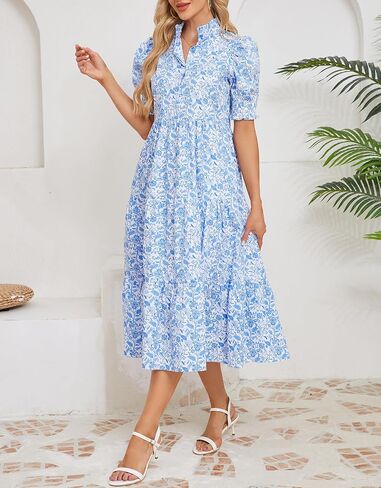 Kedera Women Summer Casual Maxi Dress Trendy 2025 Puff Short Sleeve V Neck Ruffle Tiered Flowy Boho Beach Long Dresses in Saudi Arabia