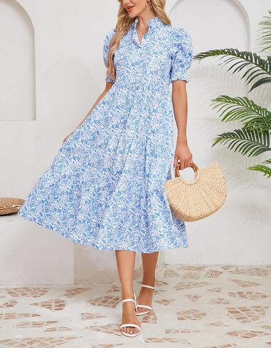 Kedera Women Summer Casual Maxi Dress Trendy 2025 Puff Short Sleeve V Neck Ruffle Tiered Flowy Boho Beach Long Dresses in Saudi Arabia