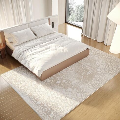 Beige Boho Vintage Area Rugs 2'x3 'لغرفة المعيشة ، والطباعة الحديثة للطباعة غير القابلة للانزلاق ، وسجاد غرفة نوم مريحة عالية الكومة ، وسجاد منطقة أنيقة وسخية للمكتب in Saudi Arabia