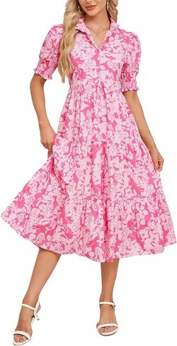 Kedera Women Summer Summer Maxi Dress Trendy 2025 Puff Short Sleeve v Neck Ruffle Tiered Flowy Boho Beach Dresses Long in Saudi Arabia