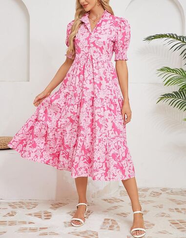 Kedera Women Summer Summer Maxi Dress Trendy 2025 Puff Short Sleeve v Neck Ruffle Tiered Flowy Boho Beach Dresses Long in Saudi Arabia