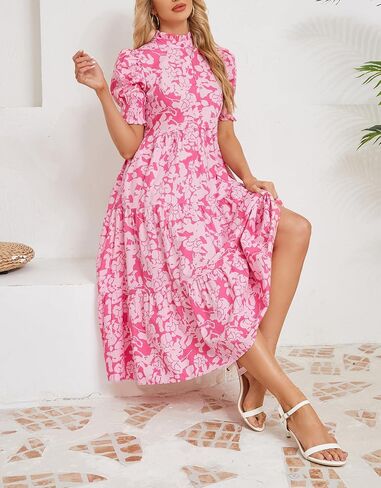 Kedera Women Summer Summer Maxi Dress Trendy 2025 Puff Short Sleeve v Neck Ruffle Tiered Flowy Boho Beach Dresses Long in Saudi Arabia