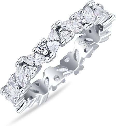 OMRANII Cluster Art Deco Marquise Round Full Eternity 4mm Band Modern Style Stackable Wedding band Gift For Women Cubic Zirconia Solid 925 Sterling Silver Band in Kuwait