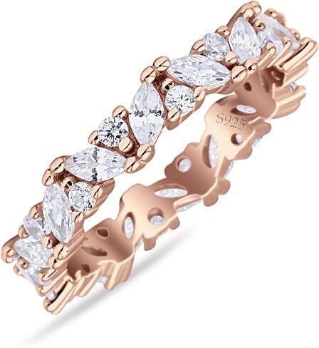 OMRANII Cluster Art Deco Marquise Round Full Eternity 4mm Band Modern Style Stackable Wedding band Gift For Women Cubic Zirconia Solid 925 Sterling Silver Band in Kuwait