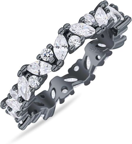OMRANII Cluster Art Deco Marquise Round Full Eternity 4mm Band Modern Style Stackable Wedding band Gift For Women Cubic Zirconia Solid 925 Sterling Silver Band in Kuwait