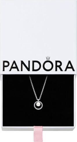 PANDORA Timeless Treated Freshwater Cultured Pearl & Pavé Collier Necklace - Gift for Her - Sterling Silver with Treated freshwater Cultured Pearl - With Gift Box - 17.7" in Saudi Arabia