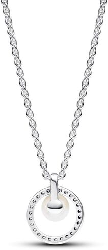 PANDORA Timeless Treated Freshwater Cultured Pearl & Pavé Collier Necklace - Gift for Her - Sterling Silver with Treated freshwater Cultured Pearl - With Gift Box - 17.7" in Saudi Arabia
