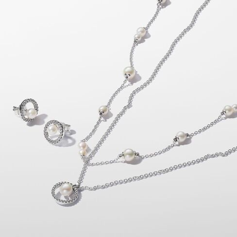 PANDORA Timeless Treated Freshwater Cultured Pearl & Pavé Collier Necklace - Gift for Her - Sterling Silver with Treated freshwater Cultured Pearl - With Gift Box - 17.7" in Saudi Arabia