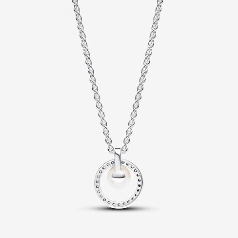 PANDORA Timeless Treated Freshwater Cultured Pearl & Pavé Collier Necklace - Gift for Her - Sterling Silver with Treated freshwater Cultured Pearl - With Gift Box - 17.7" in Saudi Arabia