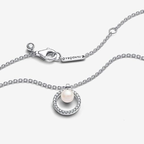 PANDORA Timeless Treated Freshwater Cultured Pearl & Pavé Collier Necklace - Gift for Her - Sterling Silver with Treated freshwater Cultured Pearl - With Gift Box - 17.7" in Saudi Arabia