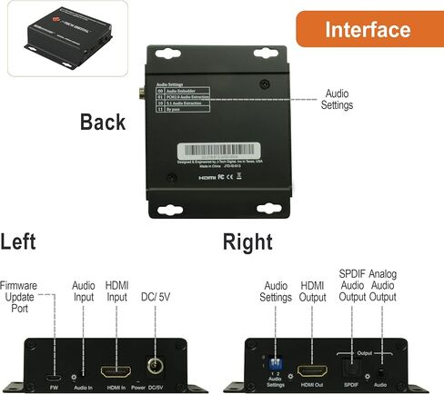 J-Tech Digital HDMI Audio Extractor 4K 60Hz with ARC & Audio Downmix, HDMI to Optical & RCA Converter, HDCP 2.2 DTS Digital 5.1 PCM (JTECH-EXD-ARC) in Saudi Arabia