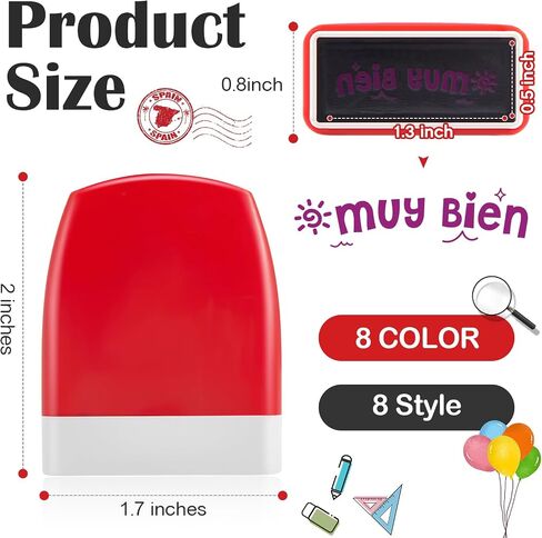 Qilery 8 Pcs Teacher Stamp Spanish Teacher Grading Stamp Gifts Rubber Self Inking Motivation Teacher Stamps for School Spanish Classroom Grading Stamp School Prizes in Kuwait