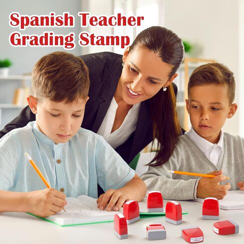 Qilery 8 Pcs Teacher Stamp Spanish Teacher Grading Stamp Gifts Rubber Self Inking Motivation Teacher Stamps for School Spanish Classroom Grading Stamp School Prizes in Kuwait