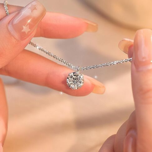 Birthstone Necklace for Women 925 Sterling Silver Glitter Bling Green CZ Pendant Necklace Dainty Crystal Choker Necklaces Collarbone Chain Bridal Wedding Jewelry for Lover in Kuwait