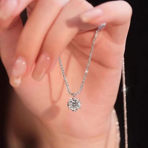 Birthstone Necklace for Women 925 Sterling Silver Glitter Bling Green CZ Pendant Necklace Dainty Crystal Choker Necklaces Collarbone Chain Bridal Wedding Jewelry for Lover in Kuwait