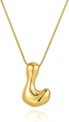 Initial Necklace for Women，Gold Silver Bubble Balloon Letter Necklace，Dainty Personalized Puffy Chunky Name Necklaces，Trending Jewelry Gift in Saudi Arabia
