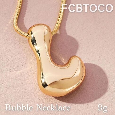Initial Necklace for Women，Gold Silver Bubble Balloon Letter Necklace，Dainty Personalized Puffy Chunky Name Necklaces，Trending Jewelry Gift in Saudi Arabia