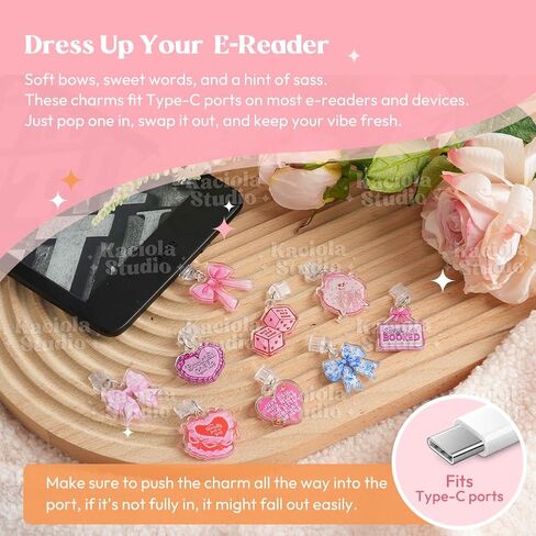 Kaciola 9PCS Charms for Kindle, Dust Plug Charm Accessories for E-Reader, Type C Charging Port Compatible with Kindle Paperwhite 11th-12th, Gifts for Book Lover Readers in Kuwait