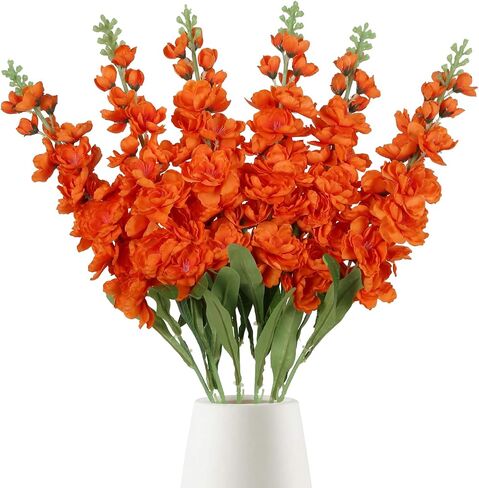 IPOPU 6pcs Orange Delphinium Artificial Flowers 36.22in Silk Flowers Snapdragon Flowers Hyacinth Artificial Flowers Long Stem Flowers for Wedding Home Floral Centerpieces Decor(Orange) in Saudi Arabia