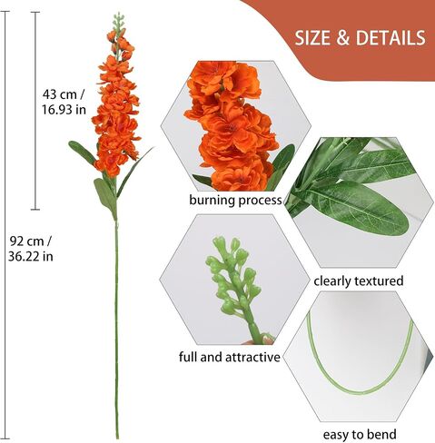 IPOPU 6pcs Orange Delphinium Artificial Flowers 36.22in Silk Flowers Snapdragon Flowers Hyacinth Artificial Flowers Long Stem Flowers for Wedding Home Floral Centerpieces Decor(Orange) in Saudi Arabia