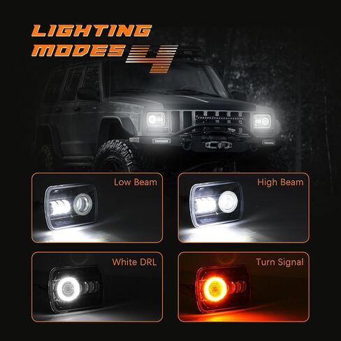 2Pcs Rectangle 5×7 7×6 Inch LED Headlights with Halo DRL & Turn Signal High/Low Beam,Compatible With Cherokee XJ Wrangler YJ GMC Dodge Kenworth T300 Replacement H6054 H5054 6052 (Red Halo) in Kuwait