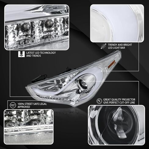 Autozensation Compatible with 2012-2017 Hyundai Veloster, Left + Right Pair Headlamps Assembly, LED Black Projector Headlights w/Sequential LED Signal Lights in Kuwait
