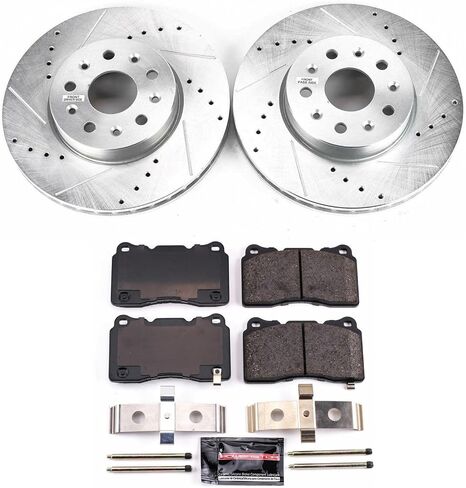 Power Stop K7001 Front Z23 Carbon Fiber Brake Pads with Drilled & Slotted Brake Rotors Kit For Cadillac CTS 2014-2019, Chevrolet Camaro 2016-2021 [Model Specific] in Saudi Arabia