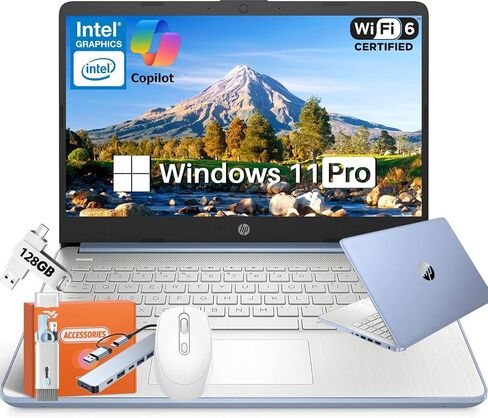 HP 14" HD Laptop 2025, with Office Pro Lifetime License, Intel N150 CPU (Beats i3-1115G4), 16GB RAM, 384GB Storage, Copilot AI, Wi-Fi 6, Webcam, Win11 Pro, w/Accessories Kit, Natural Silver in Saudi Arabia