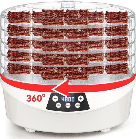 Food Dehydrator for Jerky, 500W 5 BPA-Free 360° Rotating Trays Dehydrator Machine for Yogurt, Meat, Mushroom, Fruits, Veggies, Dog Treats, Recipes Cookbook included, Yogurt Maker Machine in Saudi Arabia