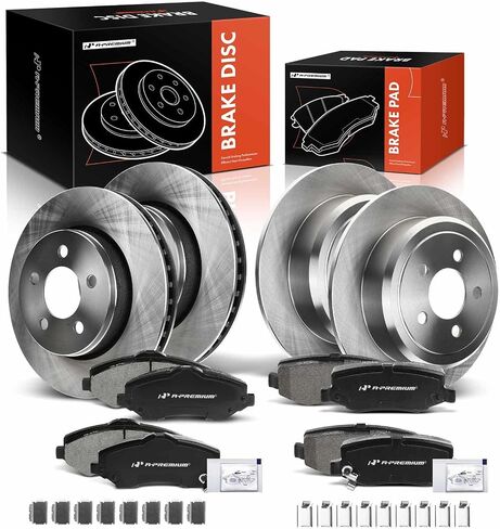A-Premium 12-PC Front Vented & Rear Solid Disc Brake Rotors + Ceramic Pads Kit Compatible with Dodge and Jeep Models - Nitro 2007-2011, Liberty 2008-2012 V6 3.7L in Saudi Arabia