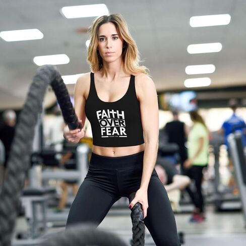 Faith Over Fear Bible Scripture Verse Christian Tank Tops Woman T-Shirt Slim-Fit Workout Tshirt in Saudi Arabia