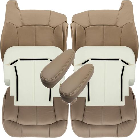 Secosautoparts Driver & Passenger Side Bottom & Top Lean Back & Foam Cushion & Armrest Leather Course Covers Med Tan متوافق مع Chevy Silverado 1500 2500 1999 2000 2001 2002 in Saudi Arabia