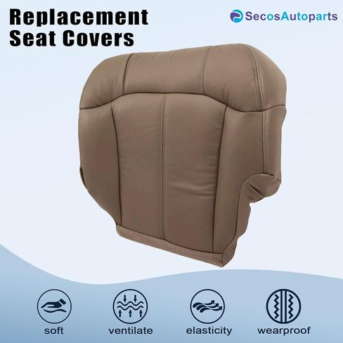 Secosautoparts Driver & Passenger Side Bottom & Top Lean Back & Foam Cushion & Armrest Leather Course Covers Med Tan متوافق مع Chevy Silverado 1500 2500 1999 2000 2001 2002 in Saudi Arabia