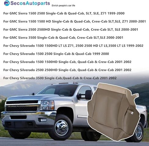 Secosautoparts Driver & Passenger Side Bottom & Top Lean Back & Foam Cushion & Armrest Leather Course Covers Med Tan متوافق مع Chevy Silverado 1500 2500 1999 2000 2001 2002 in Saudi Arabia