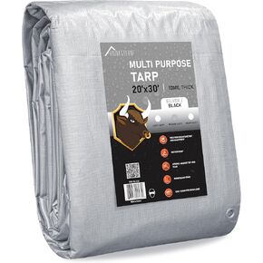 HOMESTEAD Waterproff Tarp 8' x 10', Medium Duty 10 Mil Poly Tarp Cover with Metal Grommets, Great for Outdoor Storage and Home Use - Silver/Black in Kuwait