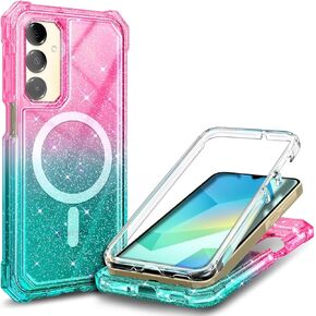 for Samsung Galaxy A36 5G Phone Case, Magnetic Case [Compatible with Mag-Safe] [10FT Military Grade Drop Tested] Shockproof Protective Bumper Case (Glitter Pink/Aqua) in Kuwait
