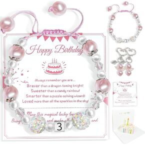 Birthday Gifts Set for Girls with 3D Birthday Card, Adjustable Pearl Charm Bracelet with Keychain for 3 4 5 6 7 8 Year，Birthday Gifts for Daughter Granddaughter Niece Girls in Saudi Arabia
