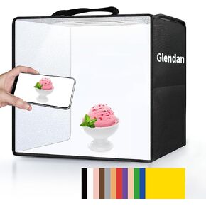 Glendan Photo Light Box Photography: 14"x10" Portable Photo Box with 112 LED Dimmable Lights - Folding Small Photo Booth Studio Box with 12 Color Backdrops for Jewelry Small Items Product Photography in Kuwait