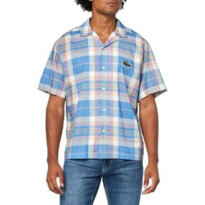 Lacoste Men’s Short Sleeve Organic Cotton Check Shirt, Fiji/Multico, Large in Kuwait