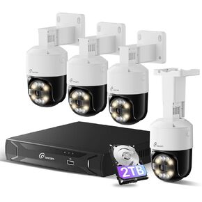 5MP CCTV Security Camera System, 4pcs Pan & Tilt Wired PoE IP Cameras Set for Indoor Outdoor, AI Person/Pet/Vehicle Detection, Color Night Vision, 4K 8CH NVR 2TB HDD Included, Plug & Play in Kuwait