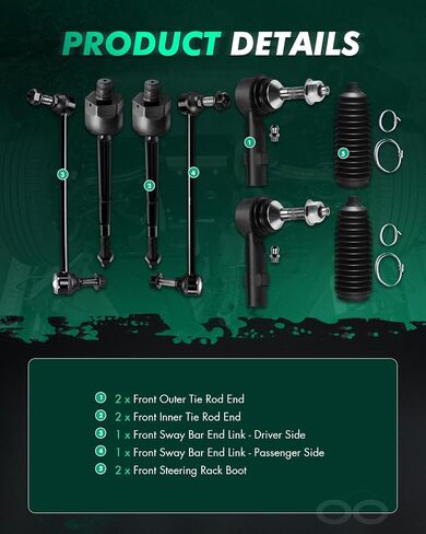 SCITOO 8pcs Front Suspension Kit Sway Bar Links Inner Outer Tie Rod Ends w/Steering Boots fit for 2010-2012 for Ford Flex 2010-2012 for Ford Taurus 2010-2012 for Lincoln MKS 2010-2012 for Lincoln MKT in Saudi Arabia