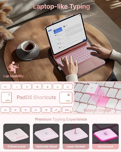 typecase Keyboard Case for iPad Pro 13 (M4) & iPad Air 13 (M3/M2, 2025/2024), Trackpad, 360° Rotatable, Wireless, 11-Colors Backlit for iPad Pro 12.9(6th/5th/4th/3rd Gen), Dark Black in Kuwait