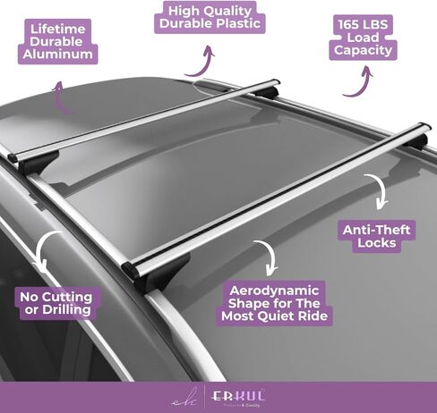 ERKUL Roof Rack Cross Bars for Ford Explorer 2020-2025 | Aluminum Crossbars with Anti Theft Lock for Rooftop | Compatible with Raised Rails - Black in Kuwait