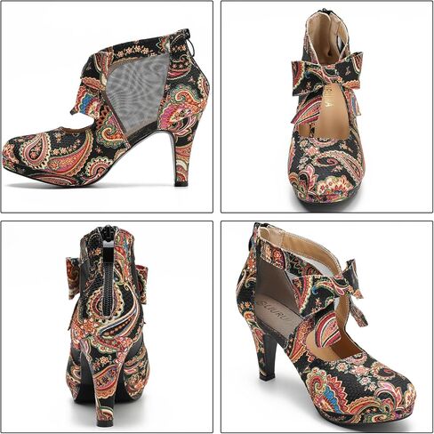 LIURUIJIA Womens Platform High Heels Bow Pumps Cutout Mesh Panel Wedding Work Party Dress Shoes in Kuwait