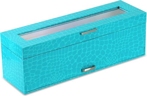 Prestige & Fancy Premium Turquoise 6 Slot Watch Case – Elegant Design Watch Box for Men, Luxurious Holder, Display Case, Holiday - birthday gift for men (window Lid), in Kuwait