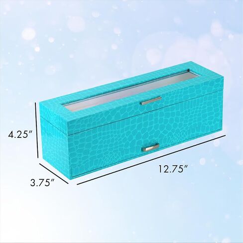 Prestige & Fancy Premium Turquoise 6 Slot Watch Case – Elegant Design Watch Box for Men, Luxurious Holder, Display Case, Holiday - birthday gift for men (window Lid), in Kuwait