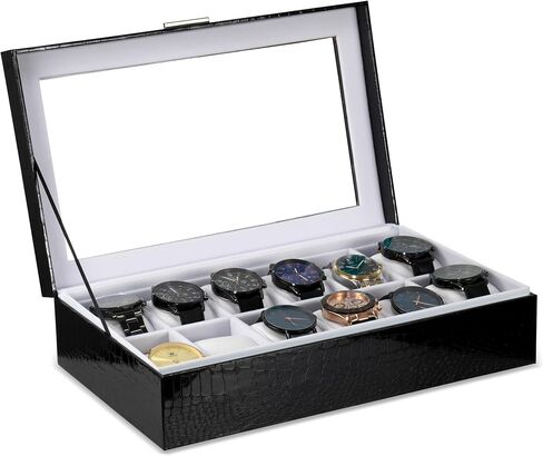 Prestige & Fancy Premium Turquoise 6 Slot Watch Case – Elegant Design Watch Box for Men, Luxurious Holder, Display Case, Holiday - birthday gift for men (window Lid), in Kuwait
