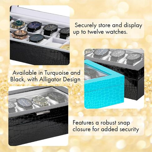 Prestige & Fancy Premium Turquoise 6 Slot Watch Case – Elegant Design Watch Box for Men, Luxurious Holder, Display Case, Holiday - birthday gift for men (window Lid), in Kuwait