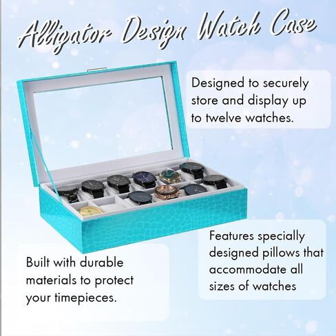 Prestige & Fancy Premium Turquoise 6 Slot Watch Case – Elegant Design Watch Box for Men, Luxurious Holder, Display Case, Holiday - birthday gift for men (window Lid), in Kuwait