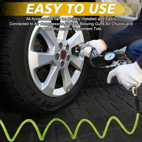 Air Compressor Hose 1/4 in x 25 ft PU Air Hose Kit with 1/4" Industrial Air Fittings and Bend Restrictors, Working Pressure of 300 PSI, Black in Saudi Arabia